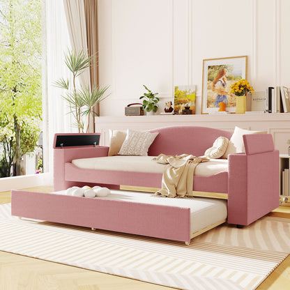 Upholstered Daybed With Storage Armrests, Trundle And Latest Integrated tooth Audio System - The Sleep Loft - Online Mattress Showroom NYC