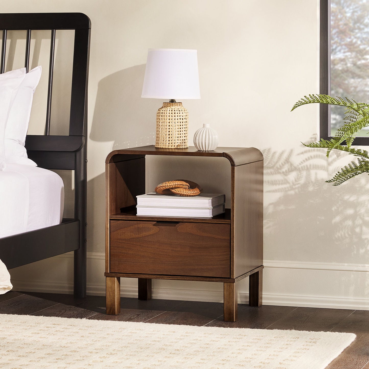 Modern Minimalist Curved Top Nightstand - The Sleep Loft - Online Mattress Showroom NYC