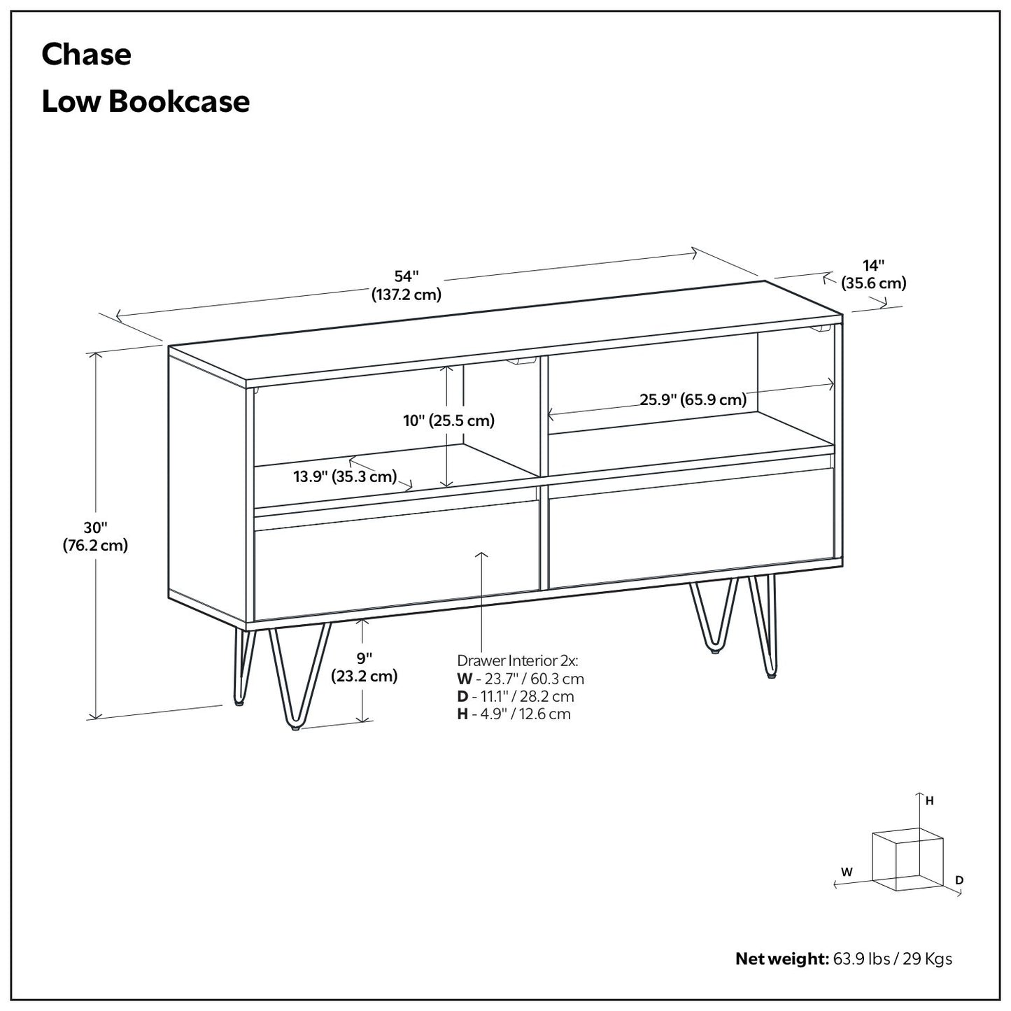 Chase - Low Bookcase - Rustic Natural Aged Brown - The Sleep Loft - Online Mattress Showroom NYC