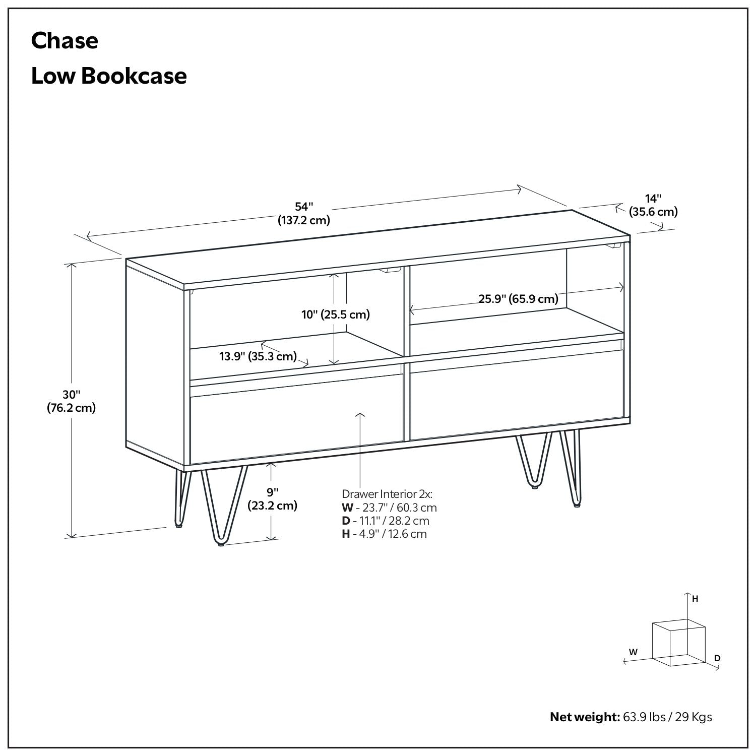 Chase - Low Bookcase - Rustic Natural Aged Brown - The Sleep Loft - Online Mattress Showroom NYC