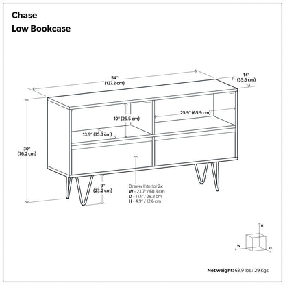 Chase - Low Bookcase - Rustic Natural Aged Brown - The Sleep Loft - Online Mattress Showroom NYC