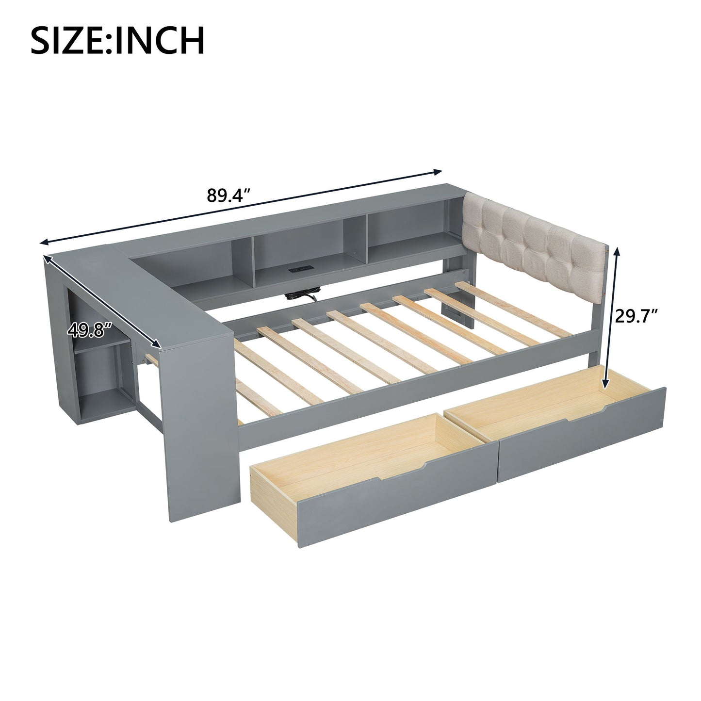 Upholstered Headboard Platform Bed With Storage Shelves, Drawers, Charging Station - The Sleep Loft - Online Mattress Showroom NYC