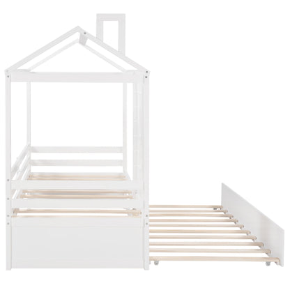 Twin Size Classic House Bed With Twin Size Trundle - White - The Sleep Loft - Online Mattress Showroom NYC