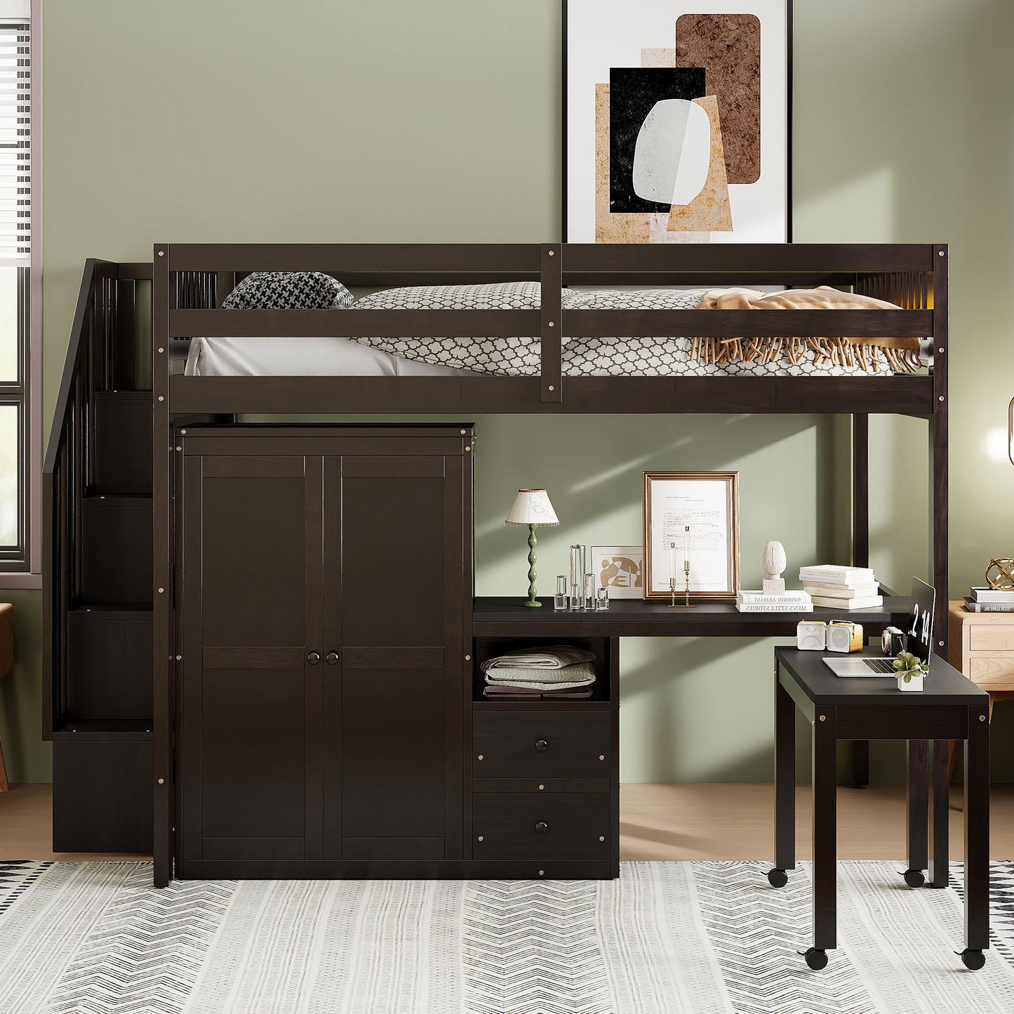 Loft Bed With Stairs, Bookshelf, Drawers, Desk & Wardrobe, Space Saving Multifunctional Furniture - The Sleep Loft - Online Mattress Showroom NYC