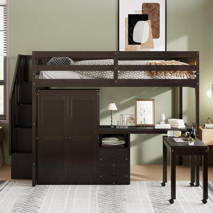 Loft Bed With Stairs, Bookshelf, Drawers, Desk & Wardrobe, Space Saving Multifunctional Furniture - The Sleep Loft - Online Mattress Showroom NYC