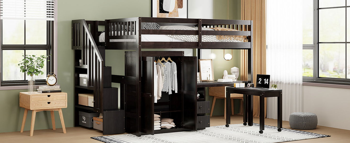 Loft Bed With Stairs, Bookshelf, Drawers, Desk & Wardrobe, Space Saving Multifunctional Furniture - The Sleep Loft - Online Mattress Showroom NYC