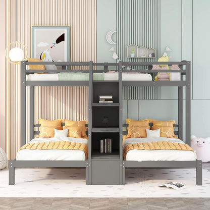 Twin Over Twin & Twin Bunk Bed With Built In Staircase And Storage Drawer - Gray - The Sleep Loft - Online Mattress Showroom NYC