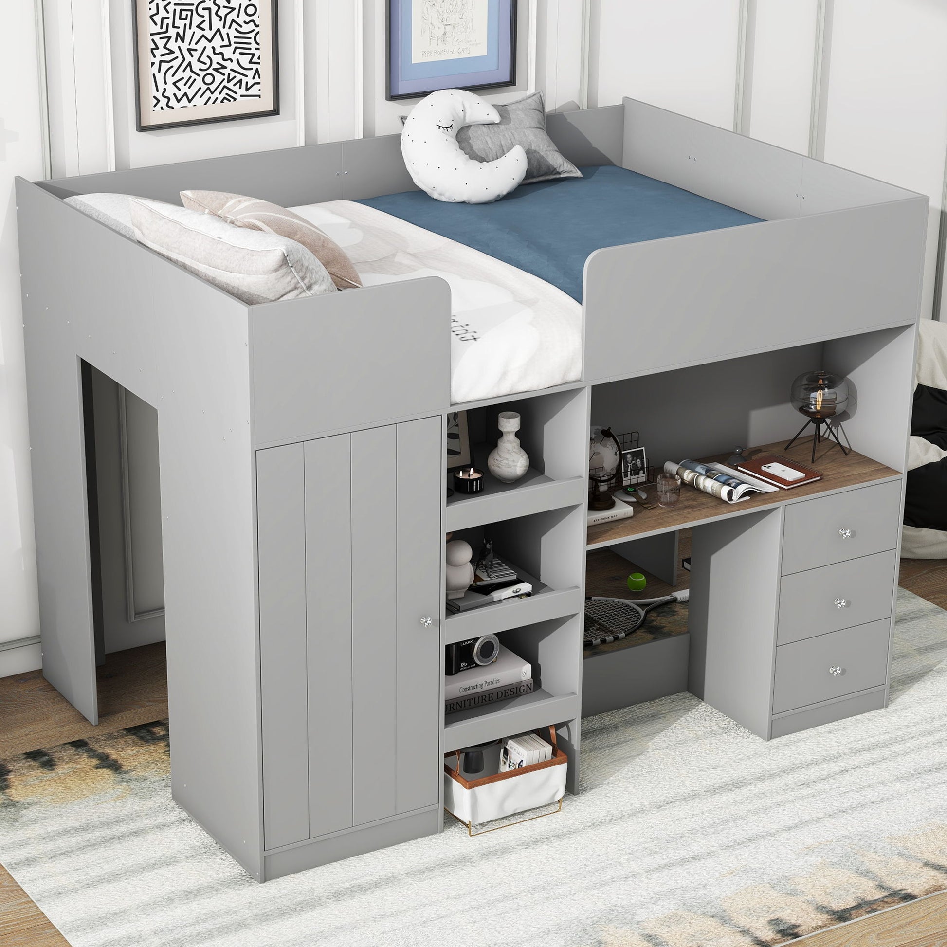 Loft Bed With Built In Wardrobe, Desk, Shelves, And Drawers - The Sleep Loft - Online Mattress Showroom NYC