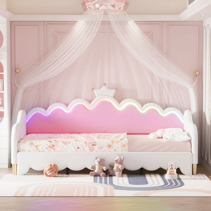 Extending Daybed With LED Lights, Modern Upholstered Princess Daybed With Crown Headboard - The Sleep Loft - Online Mattress Showroom NYC