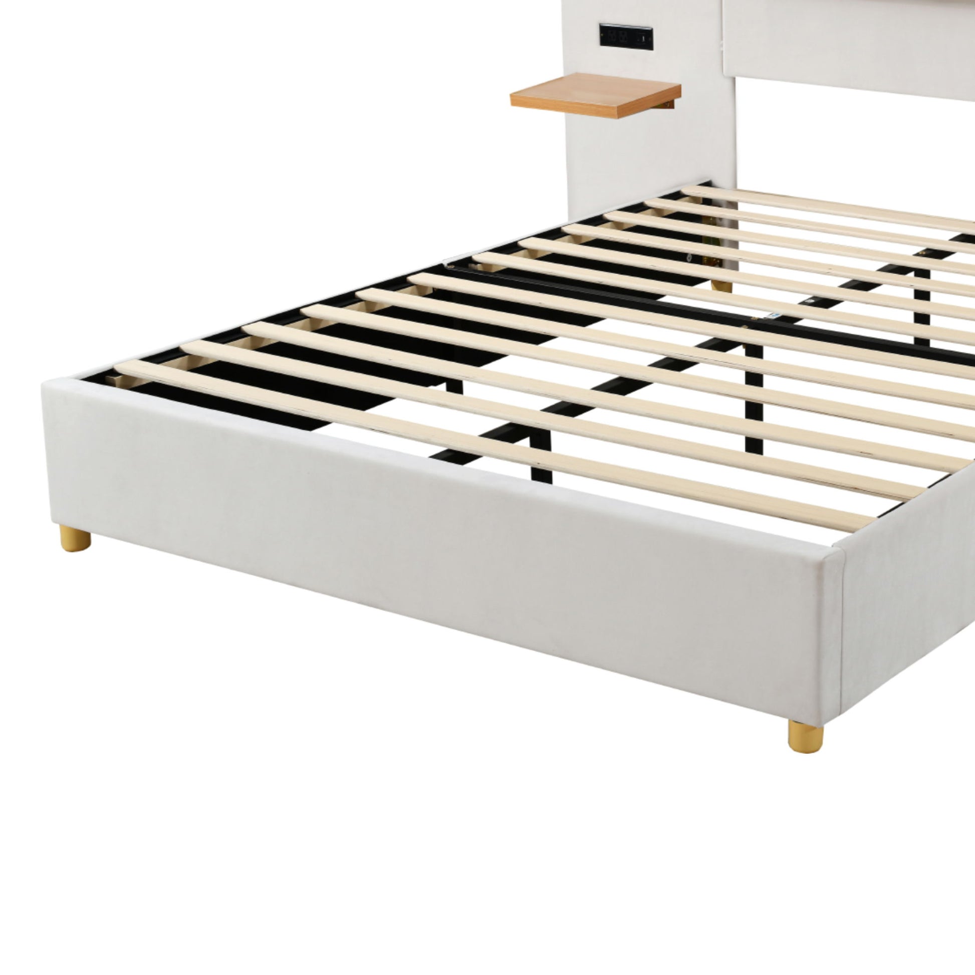Upholstered Platform Bed, 2 Outlets And USB Charging Ports On Both Sides, 2 Bedside Pillows, Storage Shelves - The Sleep Loft - Online Mattress Showroom NYC
