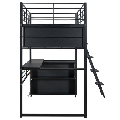 Loft Bed With LED Desk And 4 Storage Shelves - The Sleep Loft - Online Mattress Showroom NYC