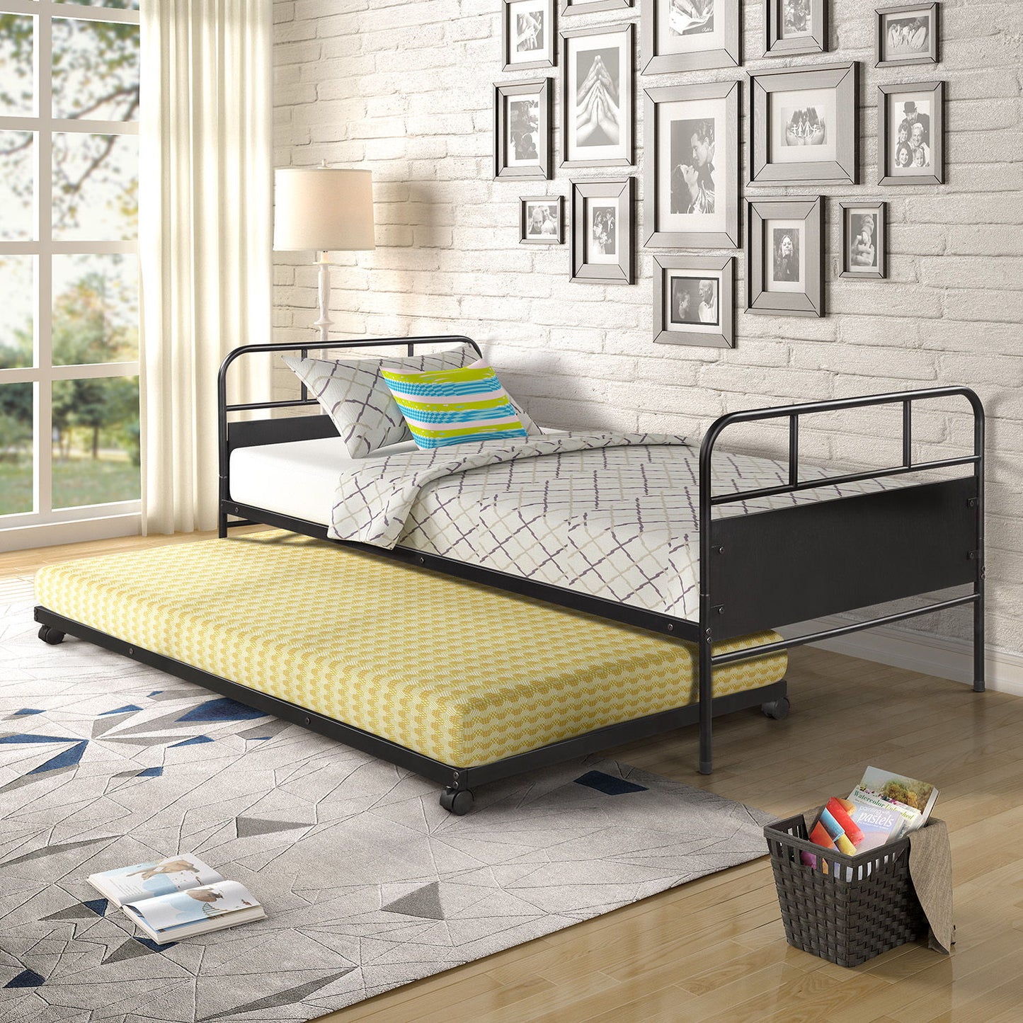 Twin Size Daybed Platform Bed Frame With Trundle Built In Casters - Black - The Sleep Loft - Online Mattress Showroom NYC