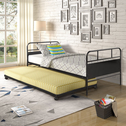Twin Size Daybed Platform Bed Frame With Trundle Built In Casters - Black - The Sleep Loft - Online Mattress Showroom NYC