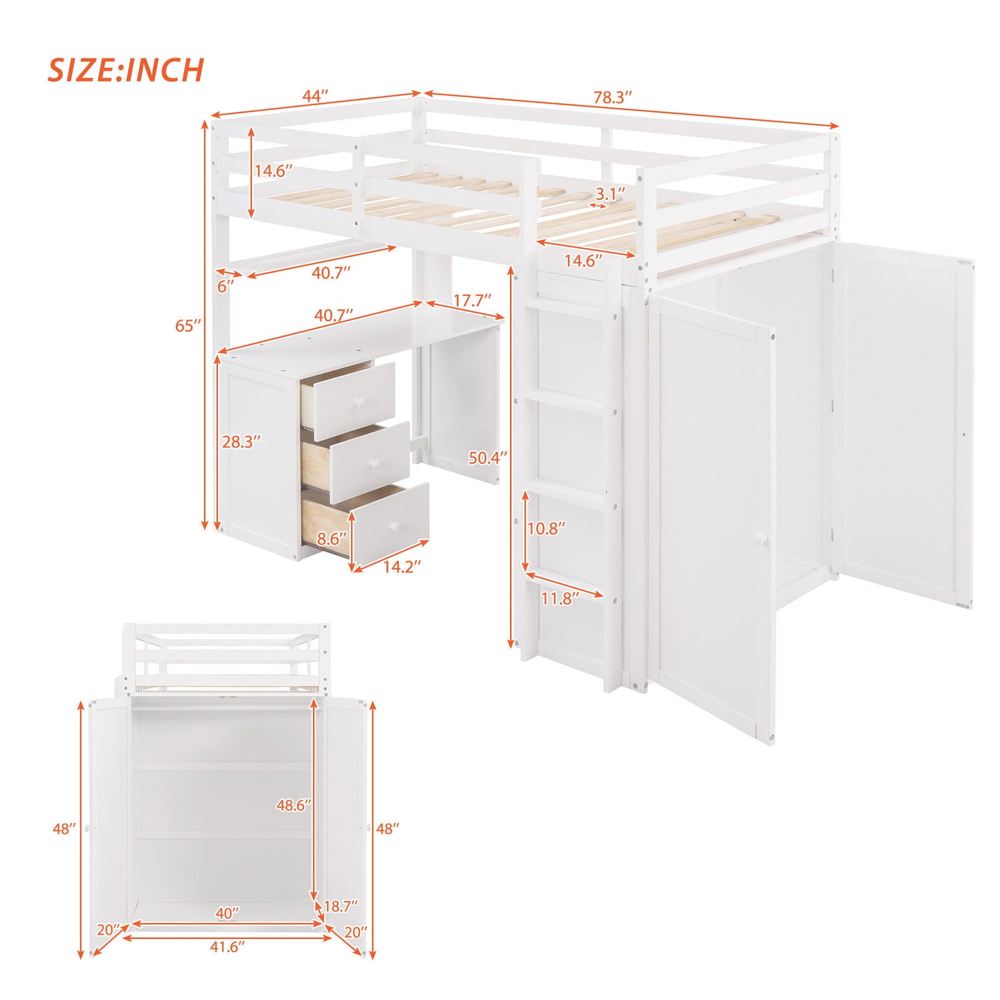 Loft Bed With Drawers, Desk, And Wardrobe - The Sleep Loft - Online Mattress Showroom NYC