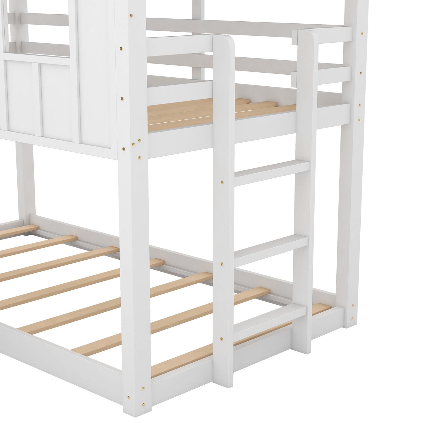 Twin Over Twin House Bunk Bed With Slide And Windows - White / Gray - The Sleep Loft - Online Mattress Showroom NYC