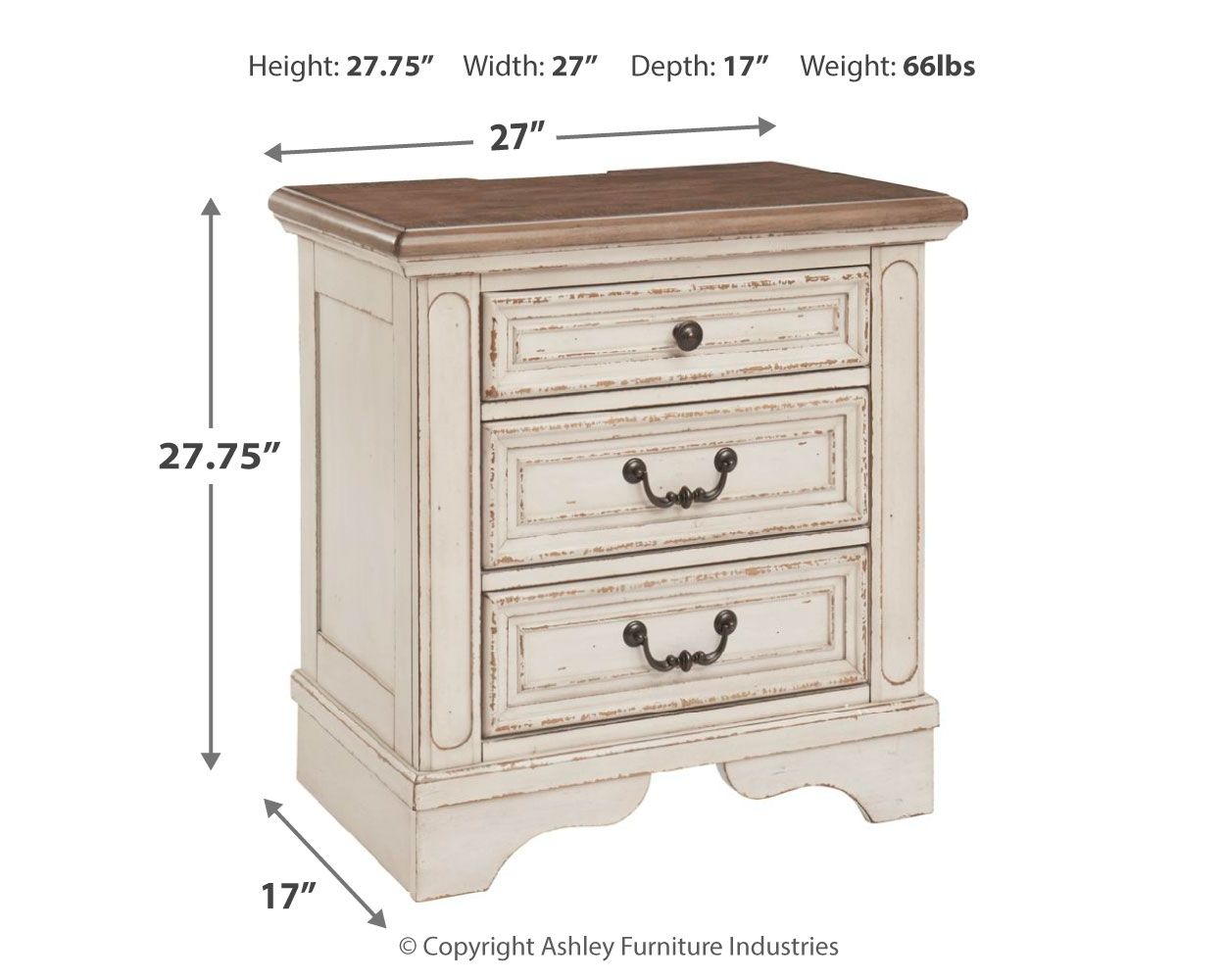 Realyn - Three Drawer Night Stand - White / Brown / Beige - The Sleep Loft - Online Mattress Showroom NYC