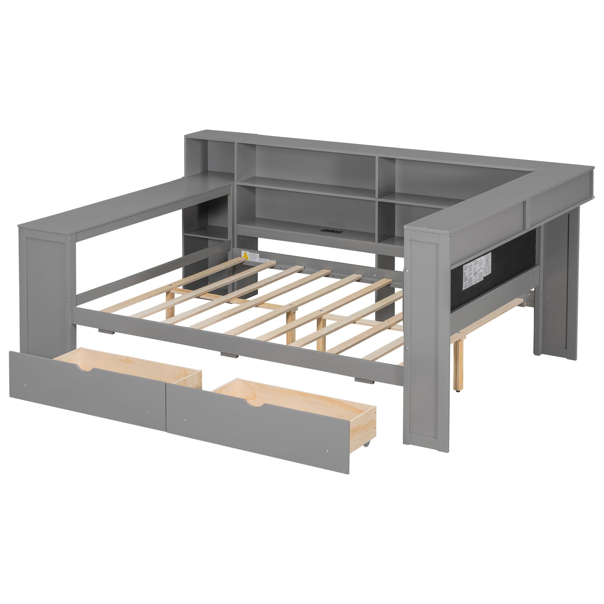Platform Bed With Upholstered Headboard, Storage Shelves, Drawers, Charging Station, LED Lighting, Built In Desk - The Sleep Loft - Online Mattress Showroom NYC