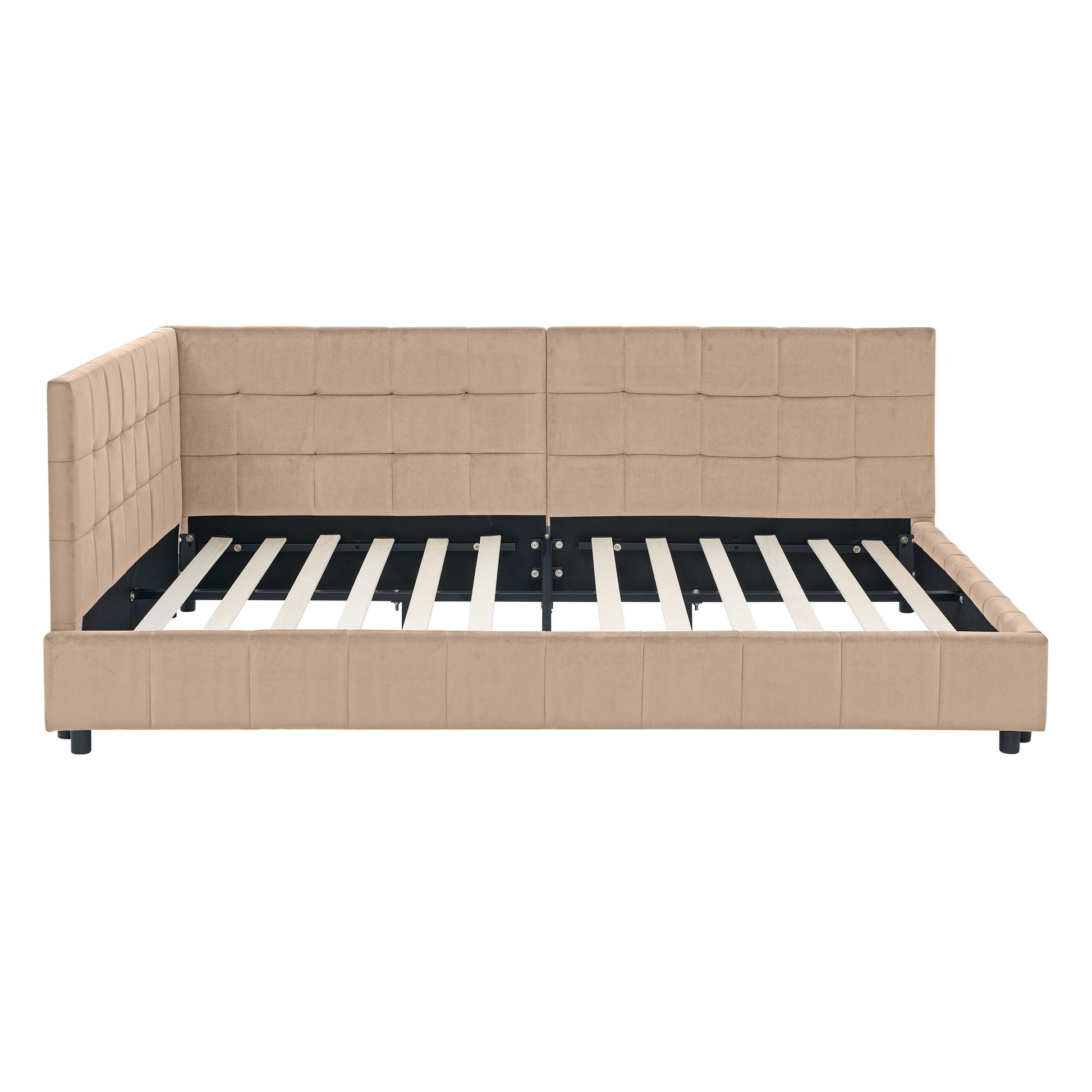 Mid-Century Storage Upholstered Tufted Bed Frame With Backrest And Armrests - The Sleep Loft - Online Mattress Showroom NYC