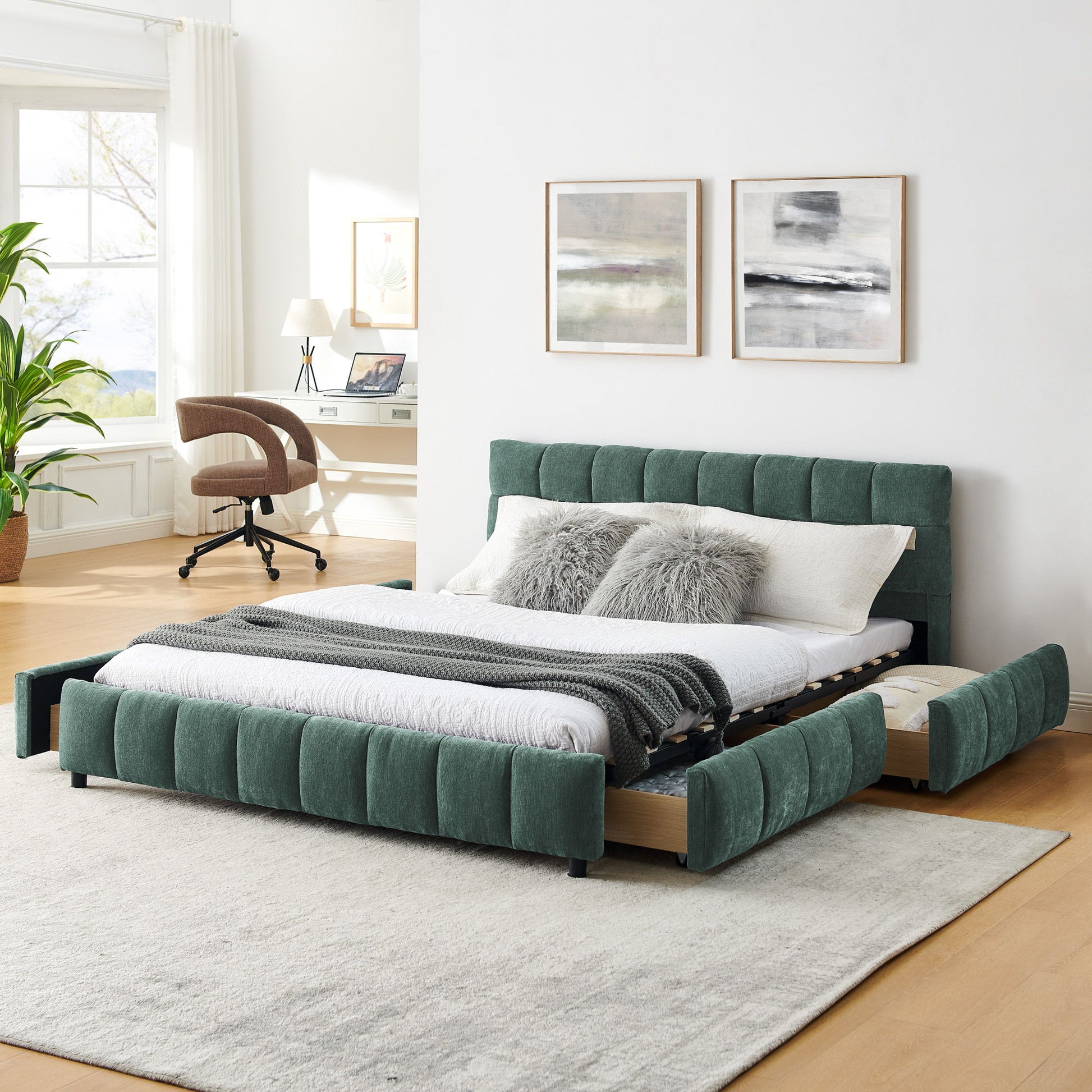 Modern Platform Bed Frame With Thick Fabric - The Sleep Loft - Online Mattress Showroom NYC