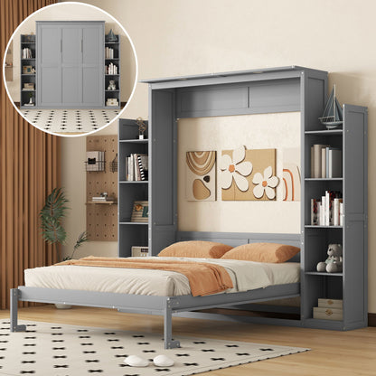 Wall Murphy Bed With Shelves And LED Lights - The Sleep Loft - Online Mattress Showroom NYC