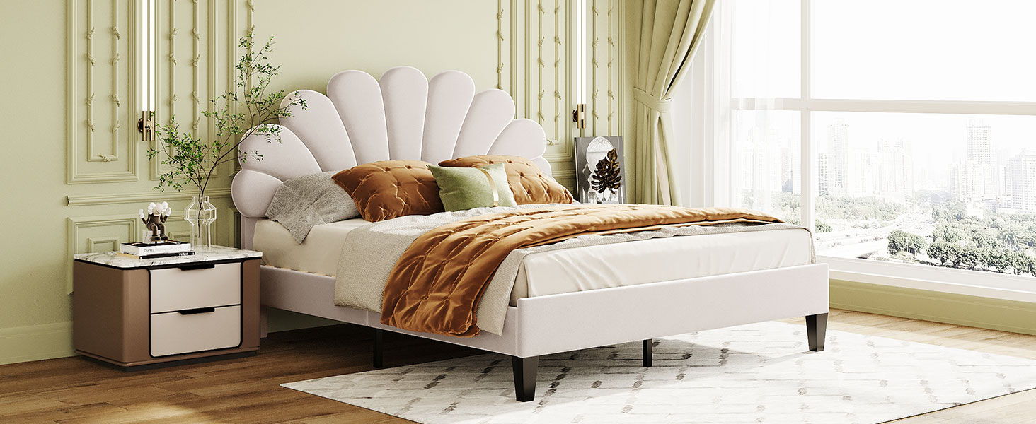 Upholstered Platform Bed With Flower Pattern Velvet Headboard - The Sleep Loft - Online Mattress Showroom NYC