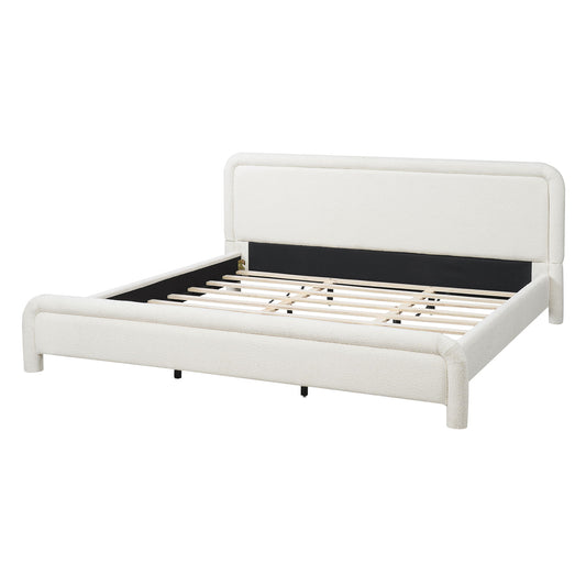 Upholstered Platform Bed Frame With Curved Headboard, Wood Slats Support - The Sleep Loft - Online Mattress Showroom NYC