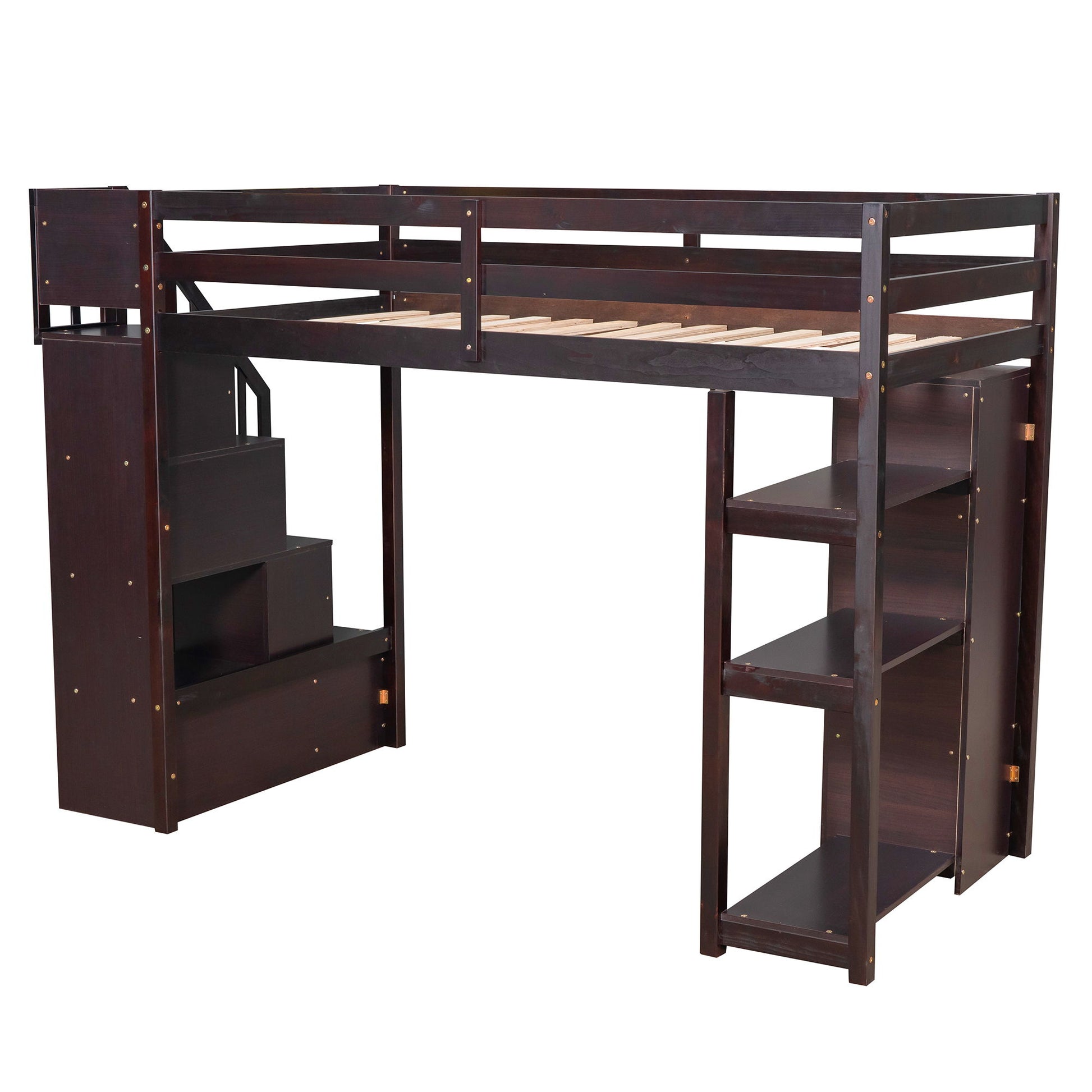 Loft Bed With Storage Drawers And Stairs With Shelves - The Sleep Loft - Online Mattress Showroom NYC