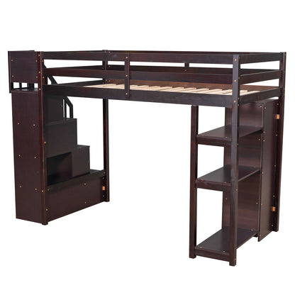 Loft Bed With Storage Drawers And Stairs With Shelves - The Sleep Loft - Online Mattress Showroom NYC