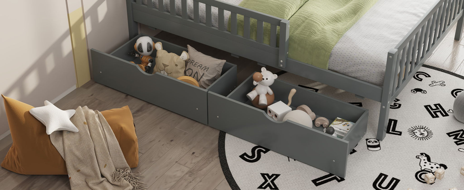 Platform Bed With Guardrails On Both Sides And 2 Storage Drawers - The Sleep Loft - Online Mattress Showroom NYC
