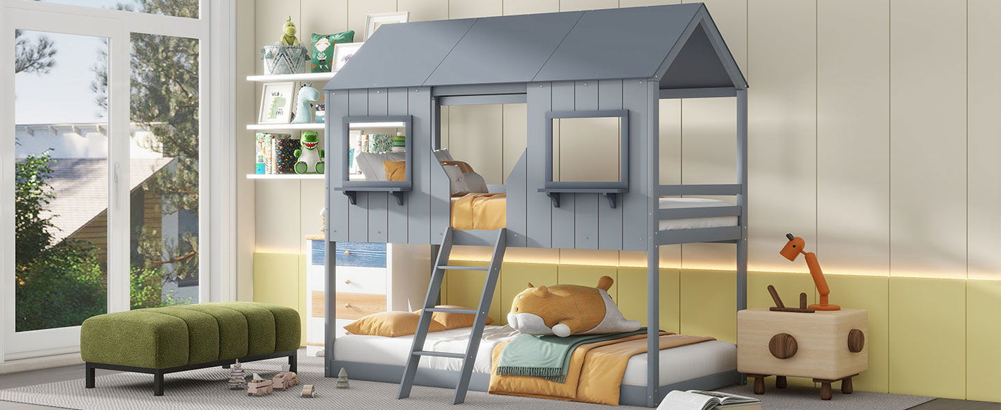 Twin Over Twin Bunk Bed With Roof, Window, Guardrail, Ladder - The Sleep Loft - Online Mattress Showroom NYC