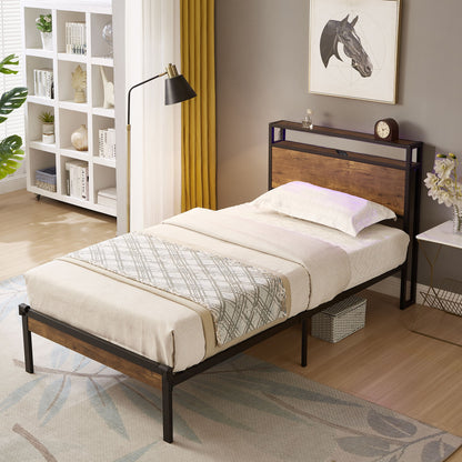 Platform Bed Frame With Wooden Headboard And Footboard, USB Liner - The Sleep Loft - Online Mattress Showroom NYC