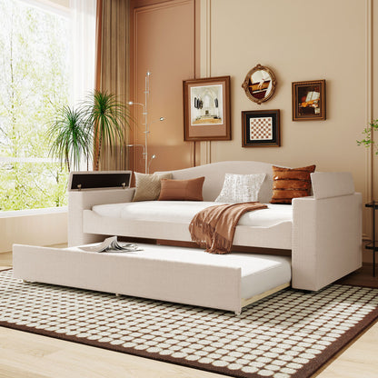 Upholstered Daybed With Storage Armrests, Trundle And Latest Integrated tooth Audio System - The Sleep Loft - Online Mattress Showroom NYC