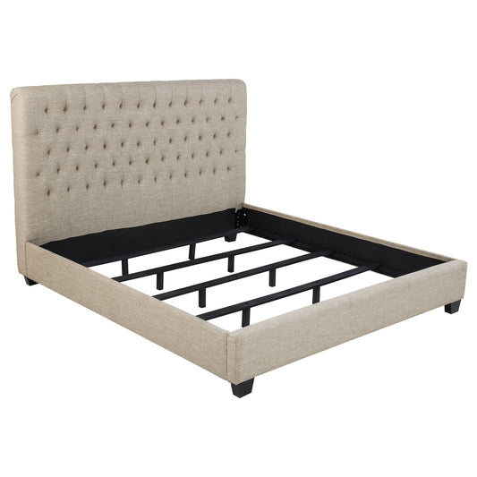 Copper - Eastern King Panel Bed With Tufted Design - Oatmeal - The Sleep Loft - Online Mattress Showroom NYC