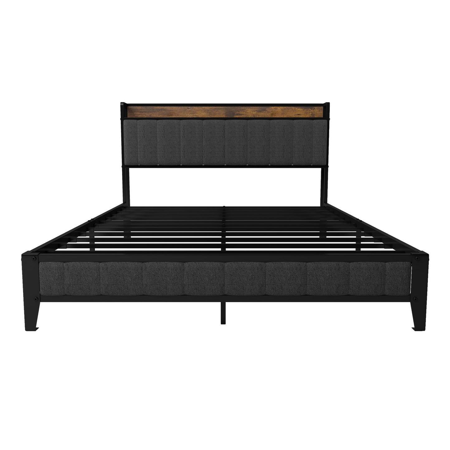 Bed With Charging Station, American Design Upholstered Headboard, Metal Platform - The Sleep Loft - Online Mattress Showroom NYC