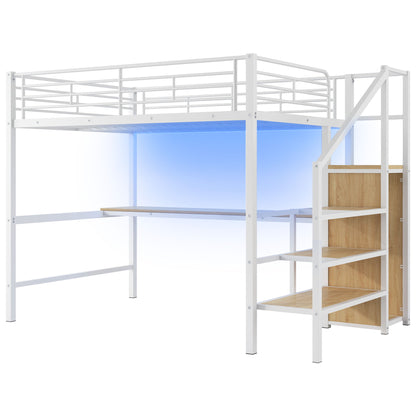 Loft Bed With Desk, Storage Staircase, Small Wardrobe And LED Light - The Sleep Loft - Online Mattress Showroom NYC