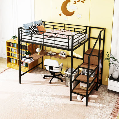Loft Bed With Desk And Grid, Stylish Frame With Lateral Storage Ladder And Wardrobe - The Sleep Loft - Online Mattress Showroom NYC