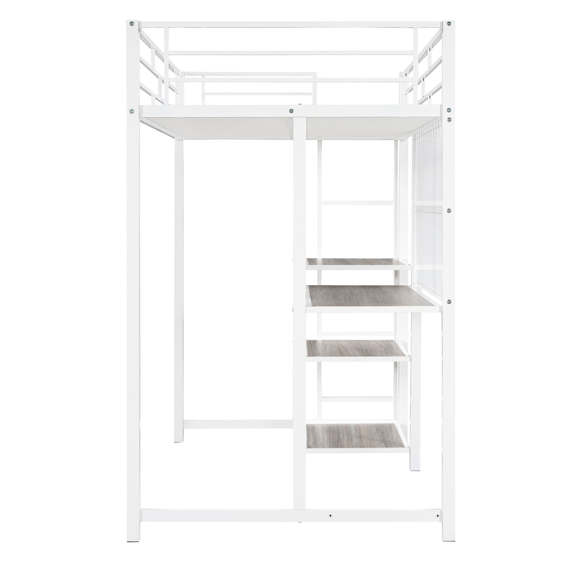 Metal Loft Bed With Desk, 3 Shelves And Ladder - The Sleep Loft - Online Mattress Showroom NYC