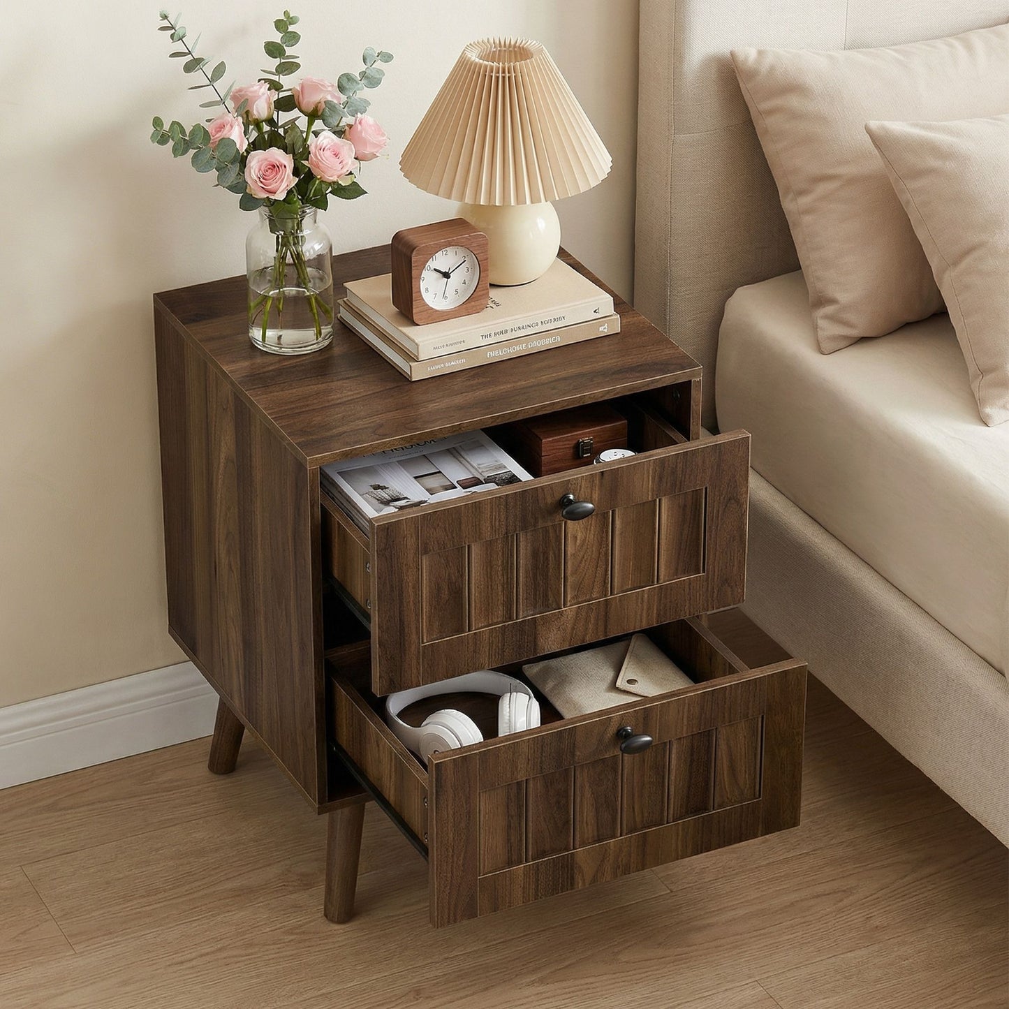 Double Drawer Bedside Table (Set of 2) - Walnut - The Sleep Loft - Online Mattress Showroom NYC