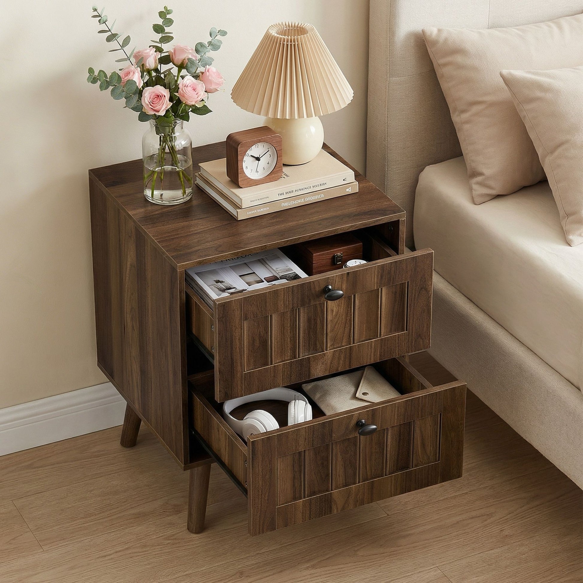 Double Drawer Bedside Table (Set of 2) - Walnut - The Sleep Loft - Online Mattress Showroom NYC