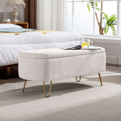 Storage Ottoman Bench For End Of Bed Legs, Modern Camel Faux Fur Entryway Bench Upholstered Padded With Storage For Living Room Bedroom - The Sleep Loft - Online Mattress Showroom NYC