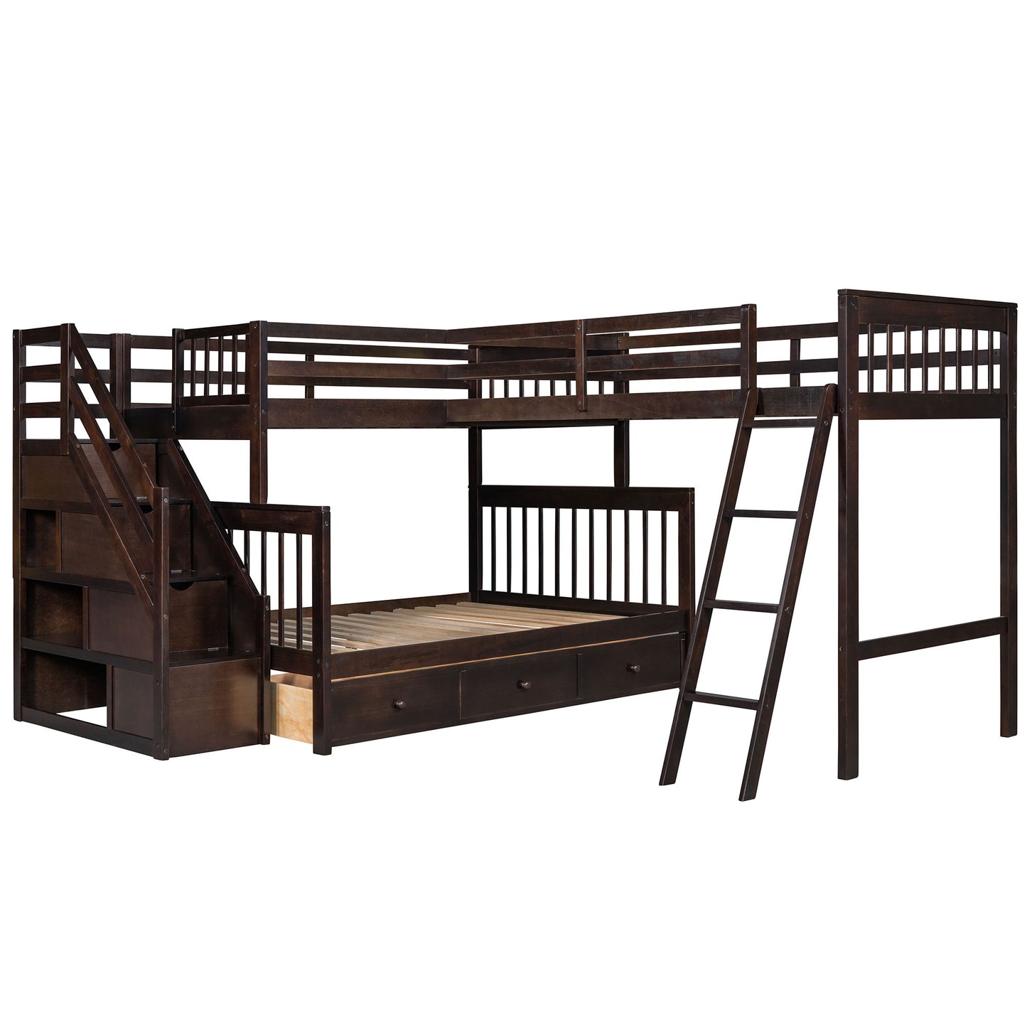 Solid L Shaped Bunk Bed With 3 Drawers, Ladder And Staircase - The Sleep Loft - Online Mattress Showroom NYC