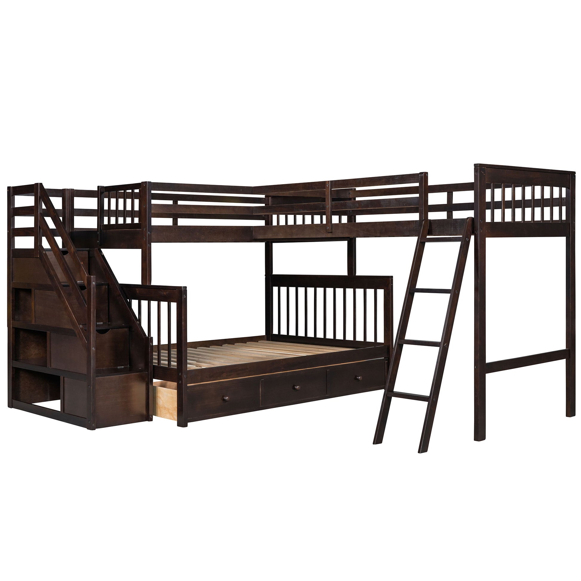 Solid L Shaped Bunk Bed With 3 Drawers, Ladder And Staircase - The Sleep Loft - Online Mattress Showroom NYC