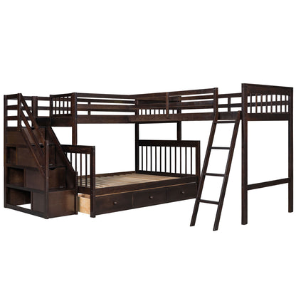 Solid L Shaped Bunk Bed With 3 Drawers, Ladder And Staircase - The Sleep Loft - Online Mattress Showroom NYC