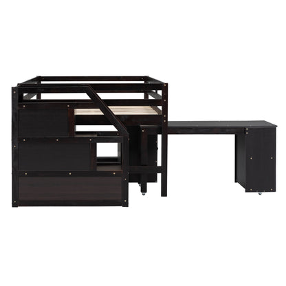 Loft Bed With Retractable Writing Desk And 3 Drawers With Storage Stairs And Shelves - The Sleep Loft - Online Mattress Showroom NYC