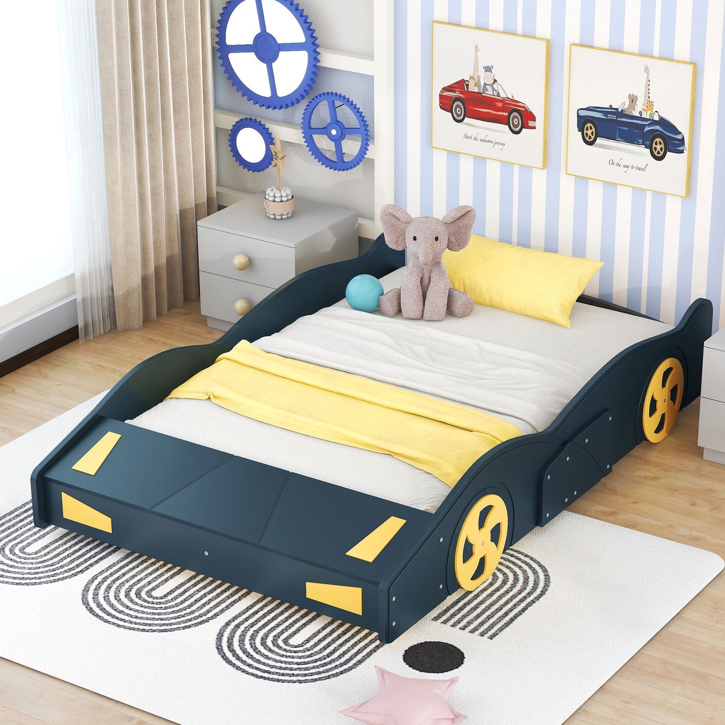 Race Car Shaped Platform Bed With Wheels And Storage - The Sleep Loft - Online Mattress Showroom NYC