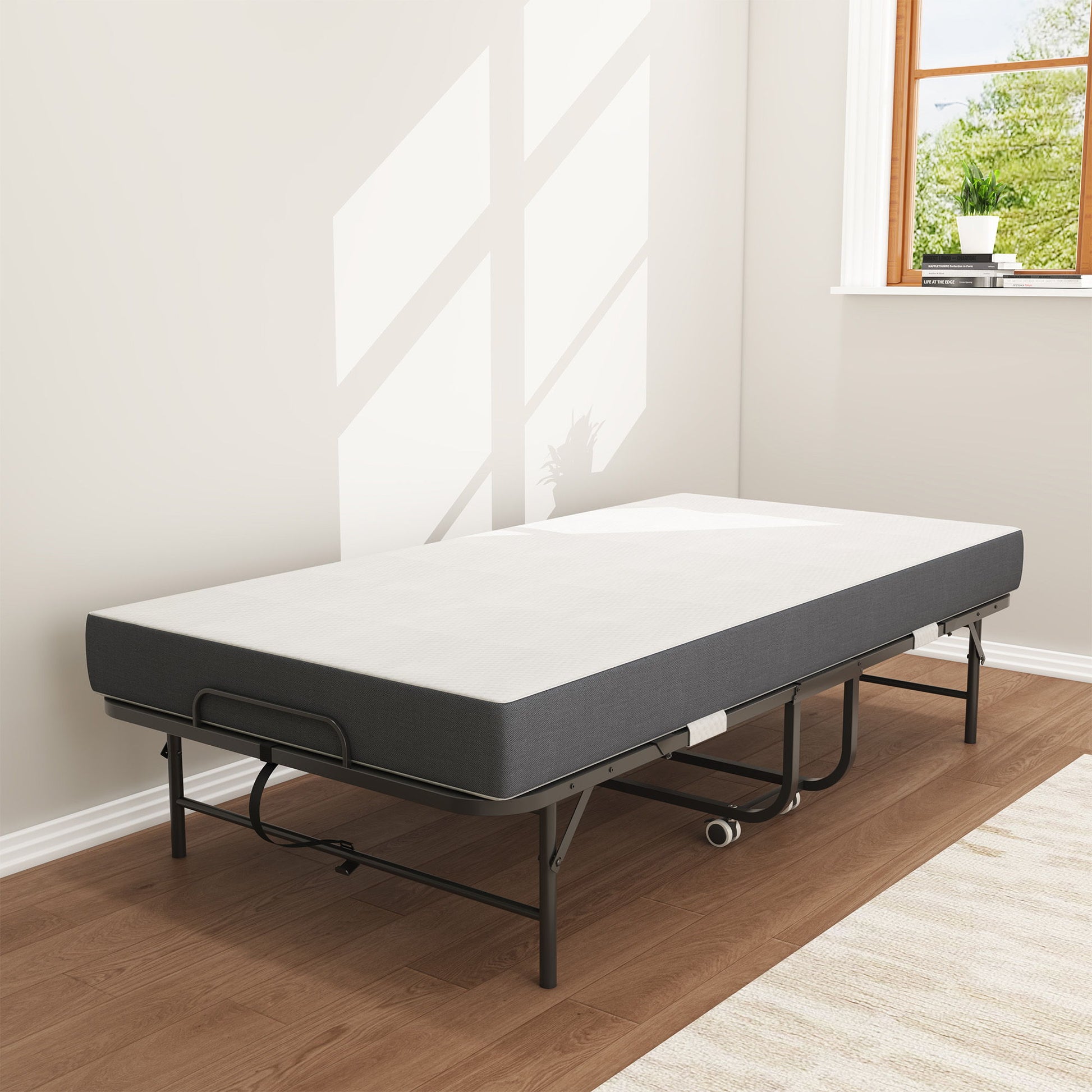 Twin Extra Long Folding Bed For Tall People, Heavy-Duty Rollaway Guest With Memory Foam Mattress - Black - The Sleep Loft - Online Mattress Showroom NYC