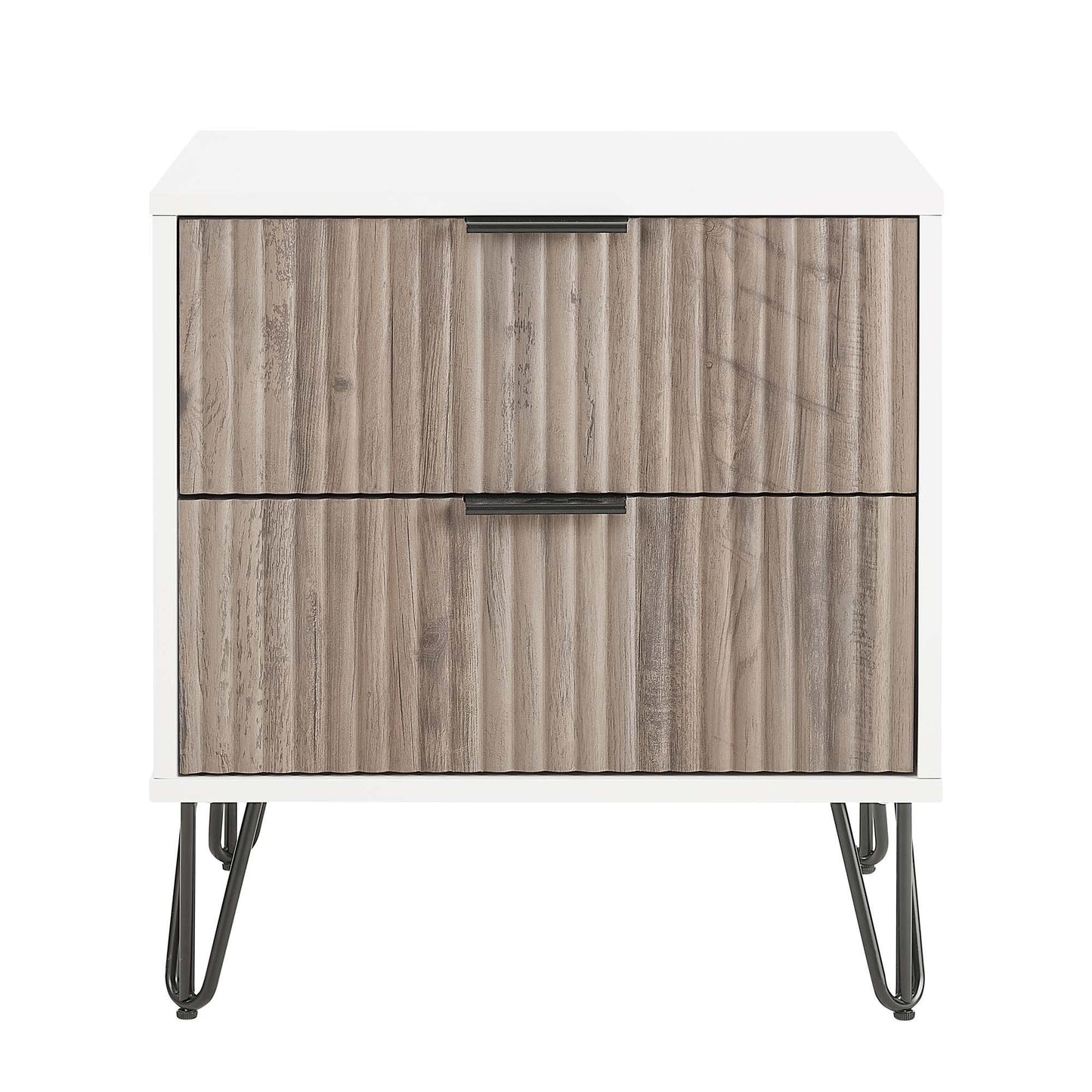 Dumbo - Fluted Nightstand With 2 Drawers - Gray / White - The Sleep Loft - Online Mattress Showroom NYC