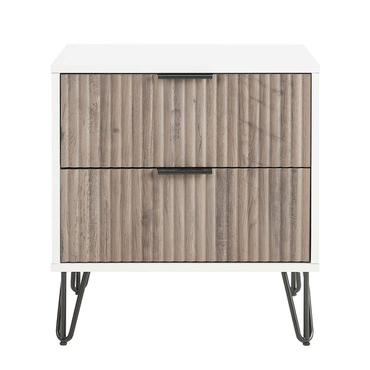 Dumbo - Fluted Nightstand With 2 Drawers - Gray / White - The Sleep Loft - Online Mattress Showroom NYC