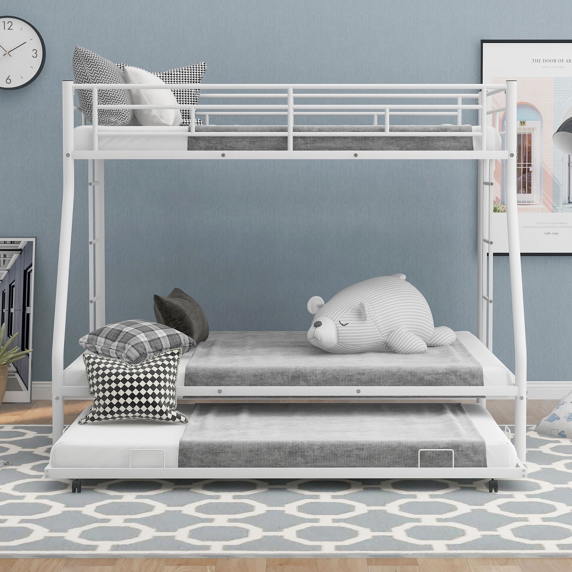 Bunk Bed With Steel Frame And Trundle, 2 Side Ladders - The Sleep Loft - Online Mattress Showroom NYC