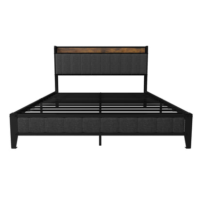 Bed With Charging Station, American Design Upholstered Headboard, Metal Platform - The Sleep Loft - Online Mattress Showroom NYC